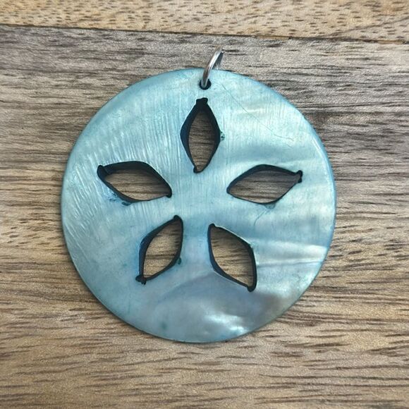 Blue Painted & Carved Shell Pendant 2” - Picture 1 of 3